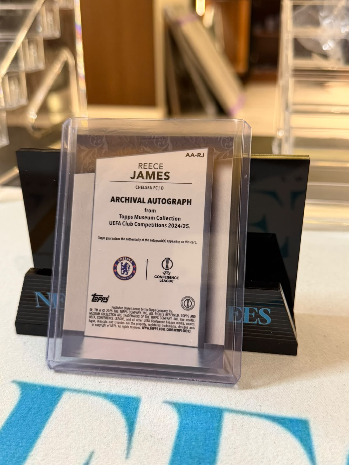 Reece James 04/99 Amethyst Autograph – 2024-25 Topps Museum Collection UEFA Club Competitions – Chelsea trading card, back