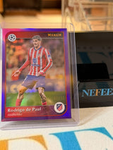Rodrigo De Paul Purple Refractor – 2024-25 Topps Merlin UEFA Club Competitions – Atlético Madrid trading card, front