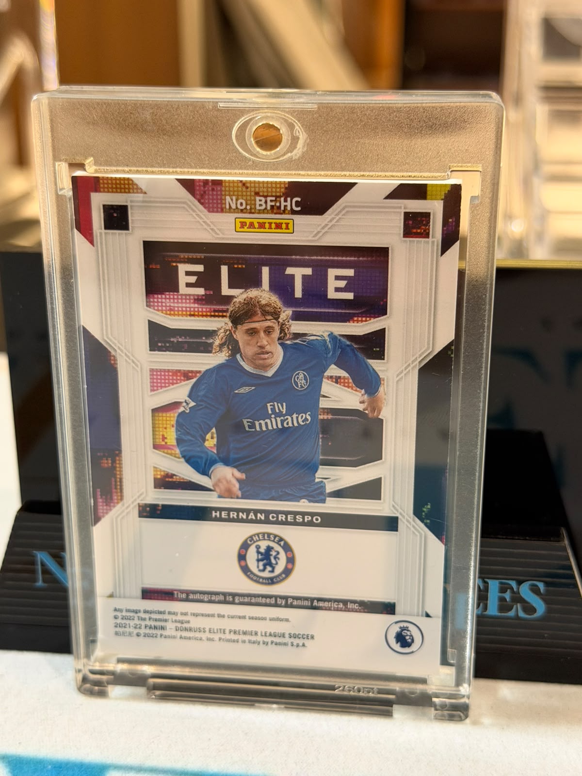 Hernán Crespo 2/2 Back to the Future Autograph – Panini Donruss Elite – Chelsea trading card, back
