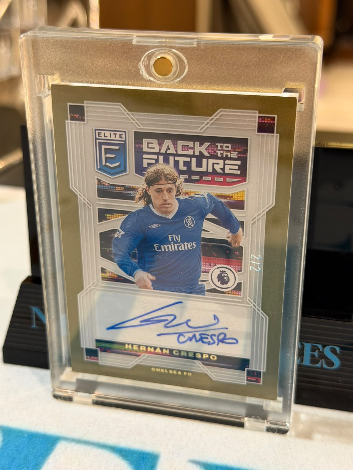 Hernán Crespo 2/2 Back to the Future Autograph – Panini Donruss Elite – Chelsea trading card, front