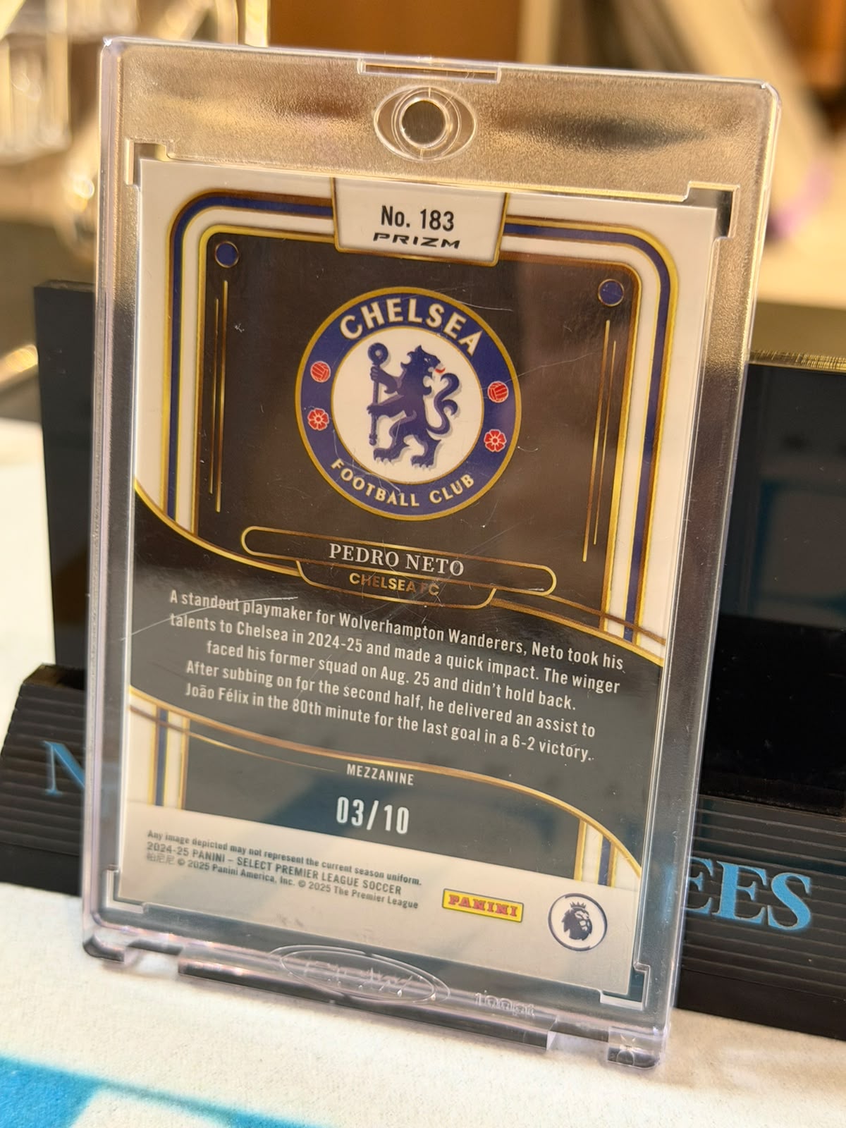 Pedro Neto 03/10 Mezzanine – 2024-25 Panini Select Premier League – Chelsea trading card, back