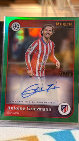 Antoine Griezmann 74/99 Merlin Autograph (Green Parallel) – 2024-25 Topps Merlin UEFA… – Atlético Madrid trading card, detail view