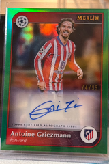 Antoine Griezmann 74/99 Merlin Autograph (Green Parallel) – 2024-25 Topps Merlin UEFA… – Atlético Madrid trading card, back
