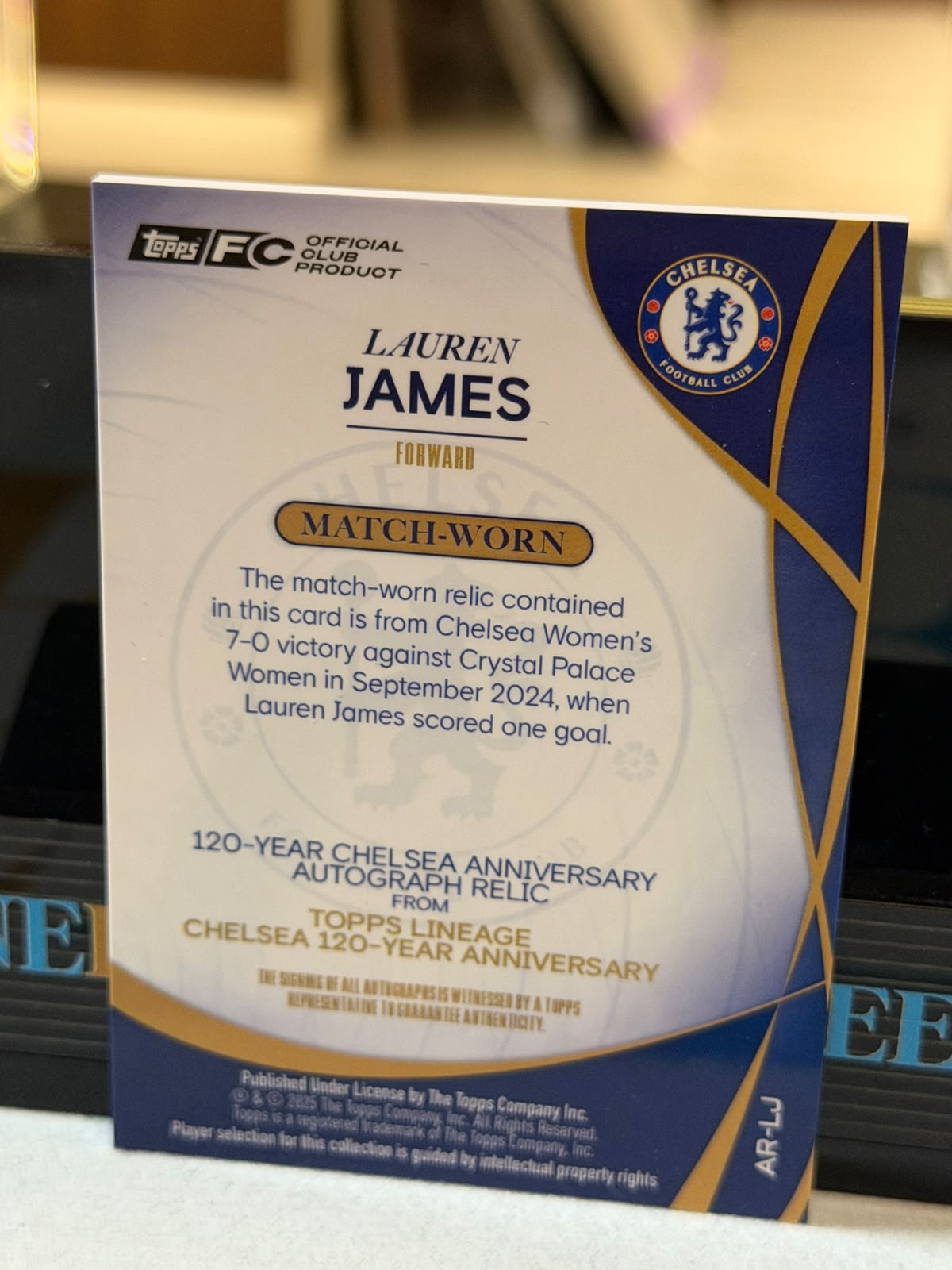 Lauren James 08/15 120th Patch Autograph – Topps Lineage Chelsea 120-Year Anniversary – Chelsea trading card, back