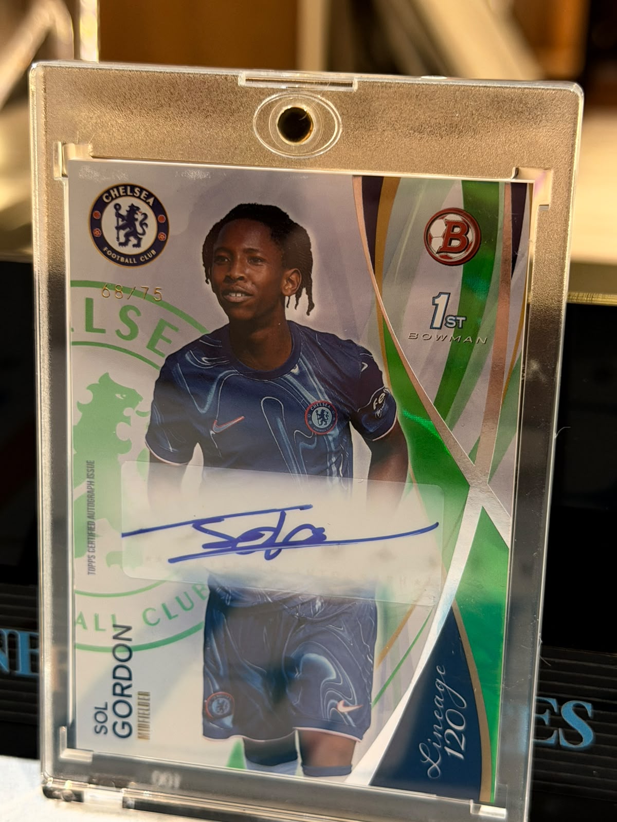 Sol Gordon 68/75 1st Bowman Autograph – Bowman Chelsea Prospects – Chelsea trading card, front