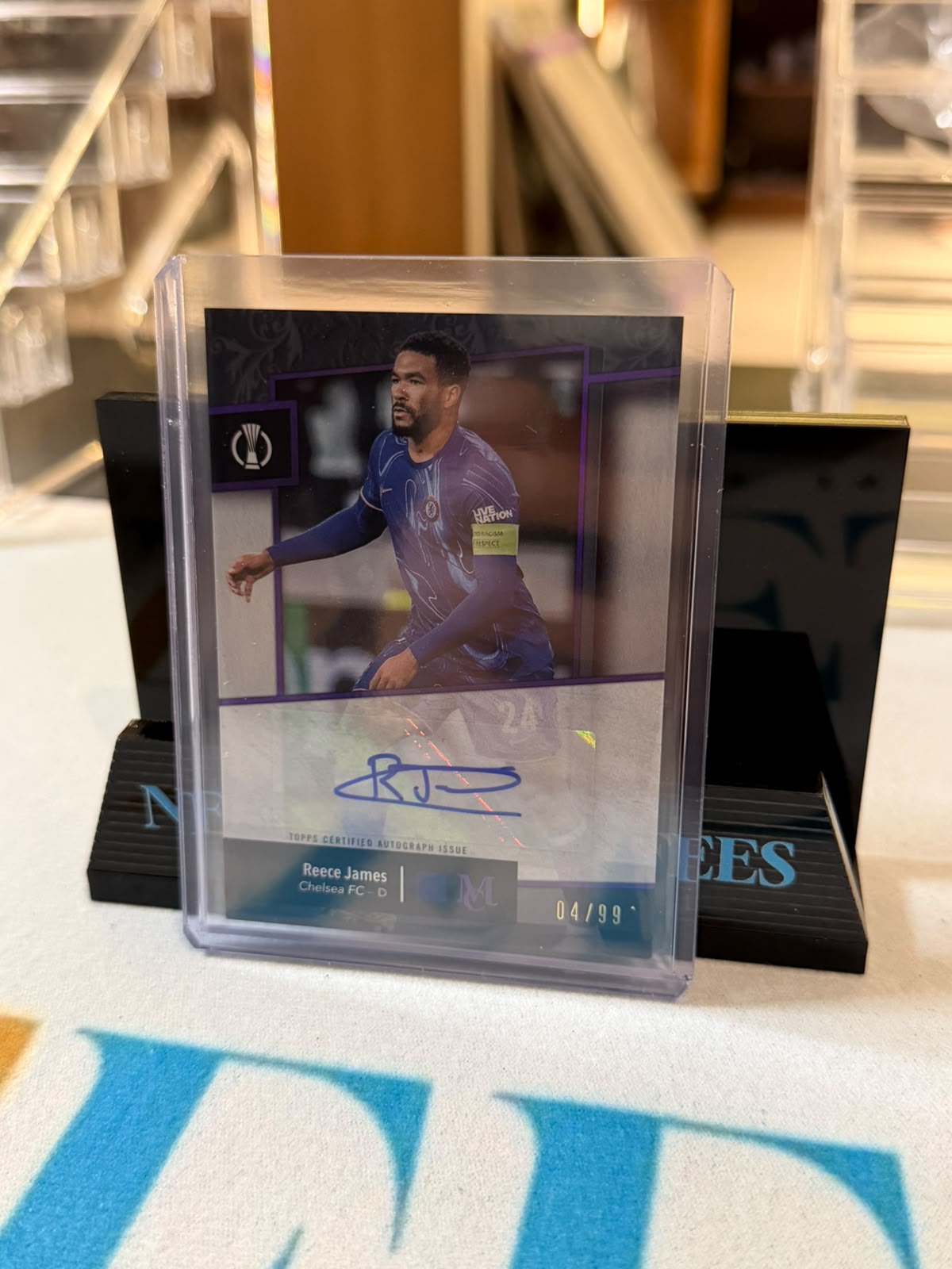 Reece James 04/99 Amethyst Autograph – 2024-25 Topps Museum Collection UEFA Club Competitions – Chelsea trading card, front
