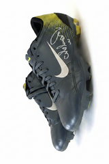 Grey and yellow match-worn boots with Ronaldo Nazario's signature on the side