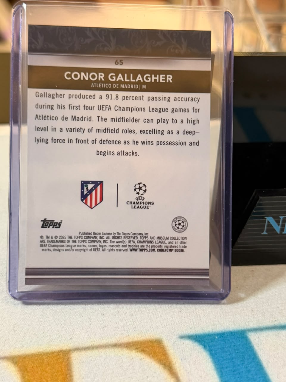 Conor Gallagher Gold Parallel – 2024-25 Topps Museum Collection UEFA Club Competitions – Atlético Madrid trading card, back