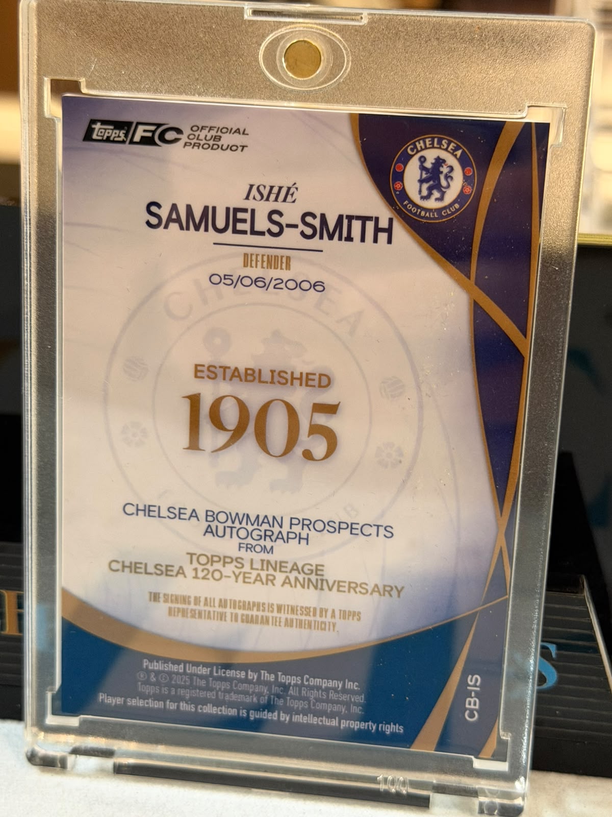 Ishé Samuels-Smith 35/75 1st Bowman Autograph – Bowman Chelsea Prospects – Chelsea trading card, back
