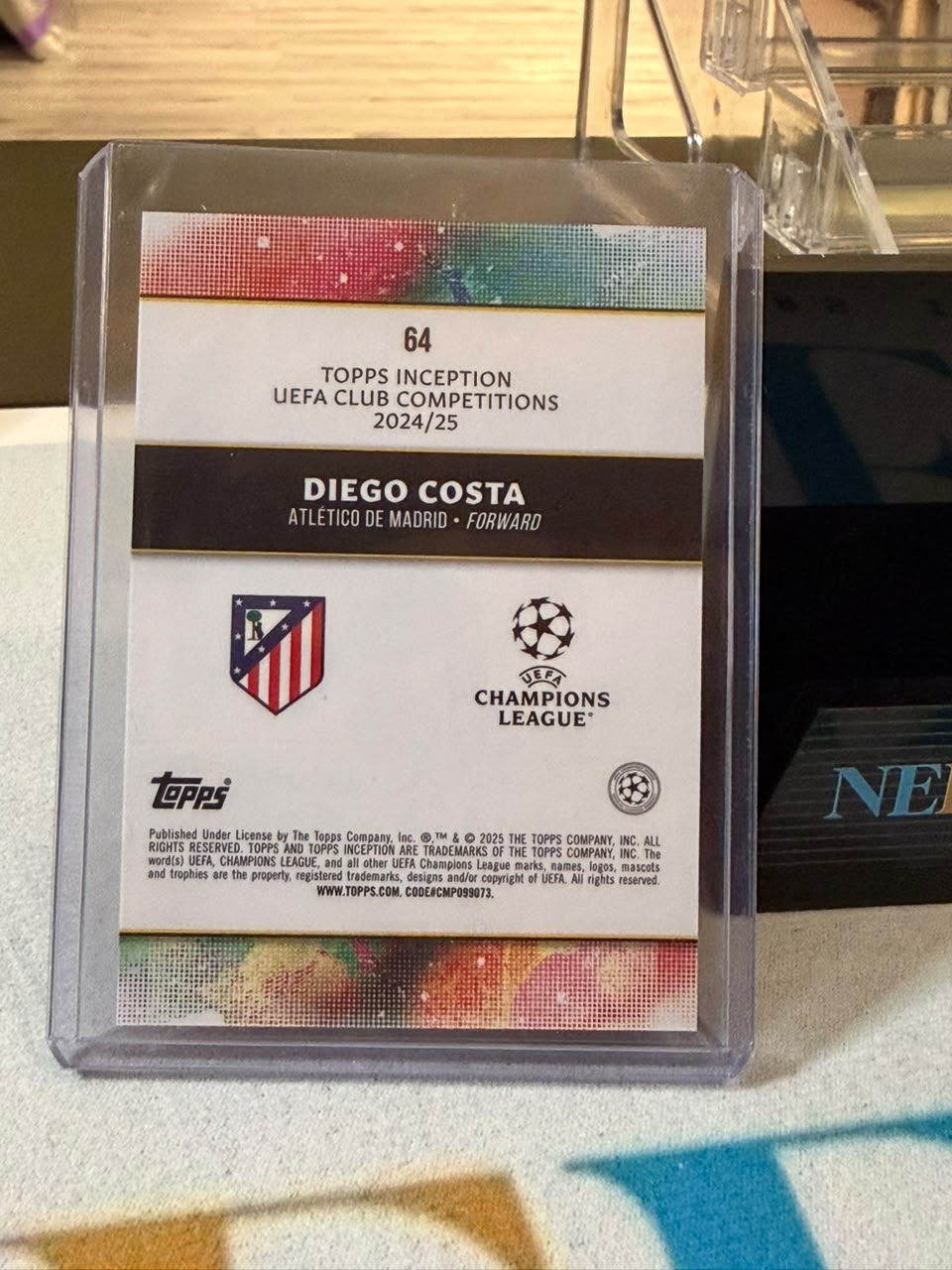 Diego Costa Inception Point Insert (Rainbow Foil) – 2024-25 Topps Inception UEFA Club… – Atlético Madrid trading card, back