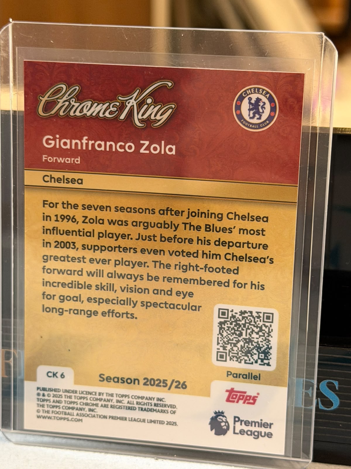 Gianfranco Zola 1/5 Chrome King (Red) – Topps Chrome – Chelsea trading card, back