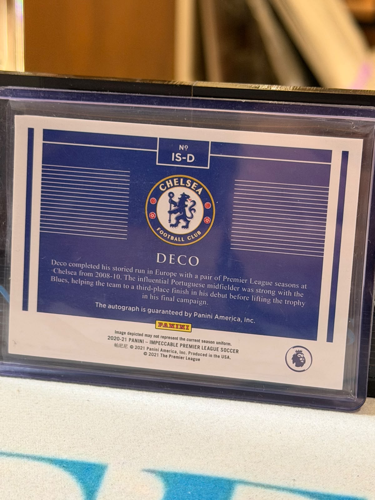 Deco 16/25 Impeccable Stars Autograph – Panini Impeccable – Chelsea trading card, back