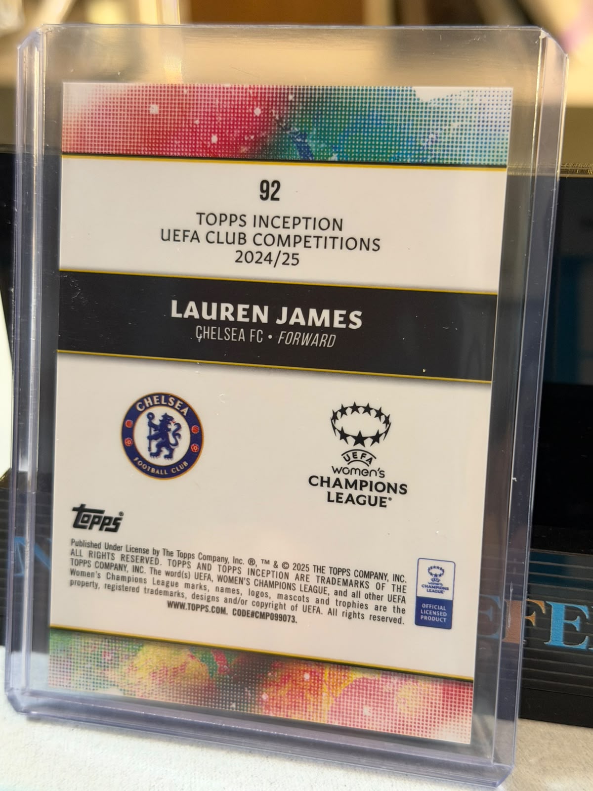 Lauren James 15/25 Inception Superior – 2024-25 Topps Inception UEFA Women's Champions League – Chelsea trading card, back