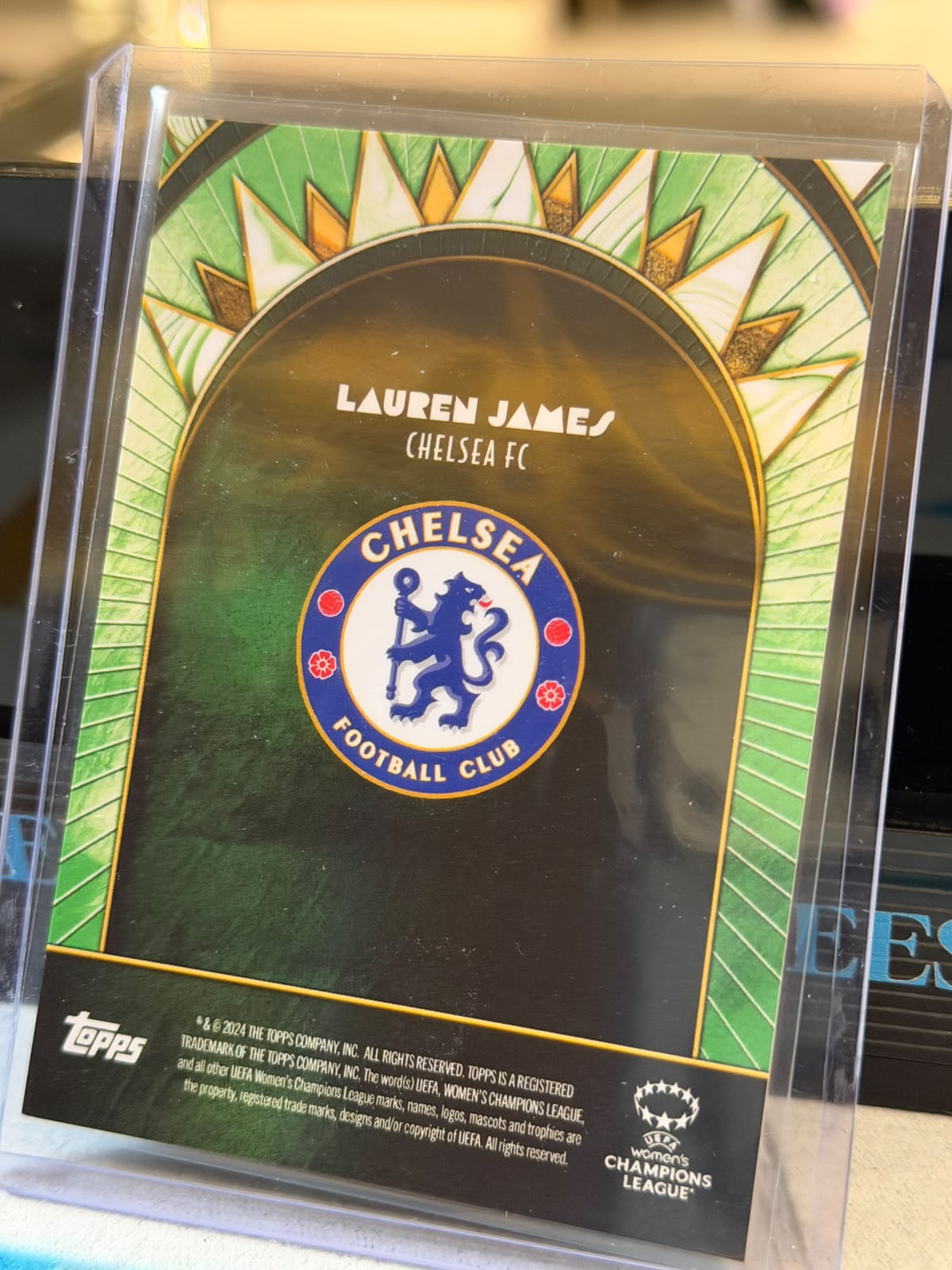 Lauren James 01/99 Green Autograph – Topps Deco UEFA Women's Champions League – Chelsea trading card, back
