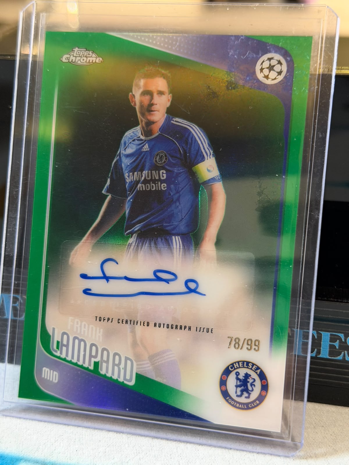 Frank Lampard 78/99 Green Refractor Autograph – Topps Chrome UEFA Champions League – Chelsea trading card, front