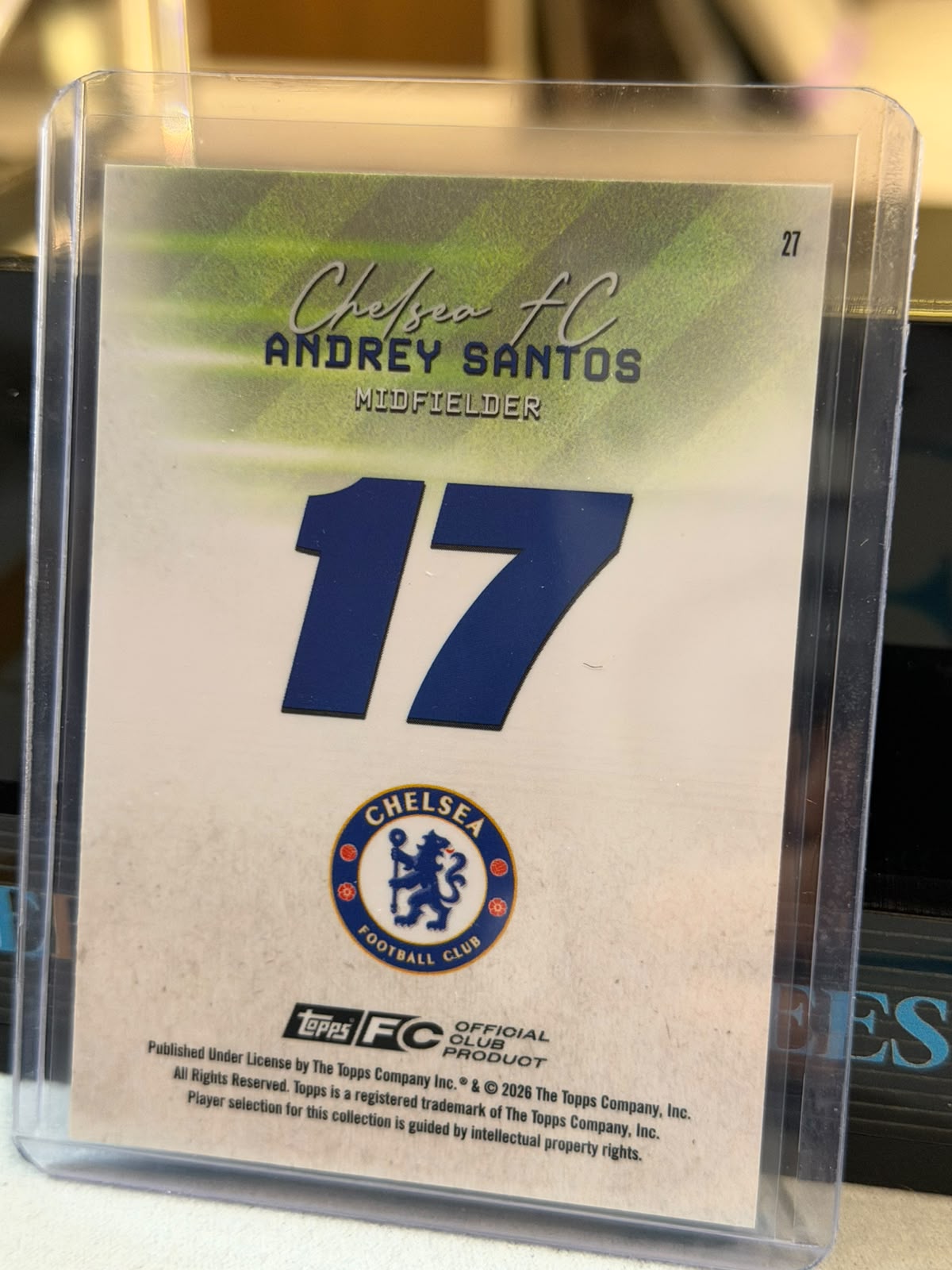 Andrey Santos 50/50 Gold Parallel – 2026 Topps FC – Chelsea trading card, back