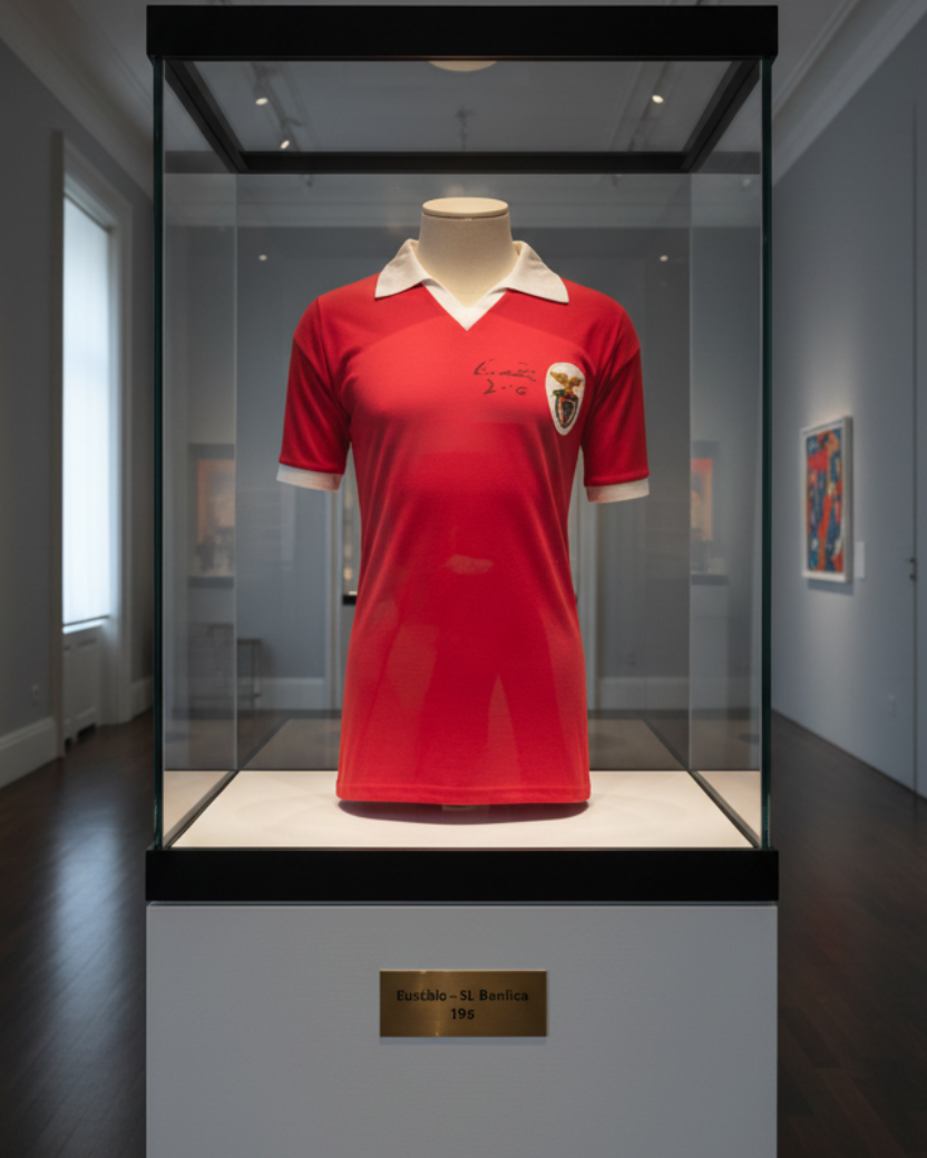 Eusebio Retro Benfica Jersey Signed