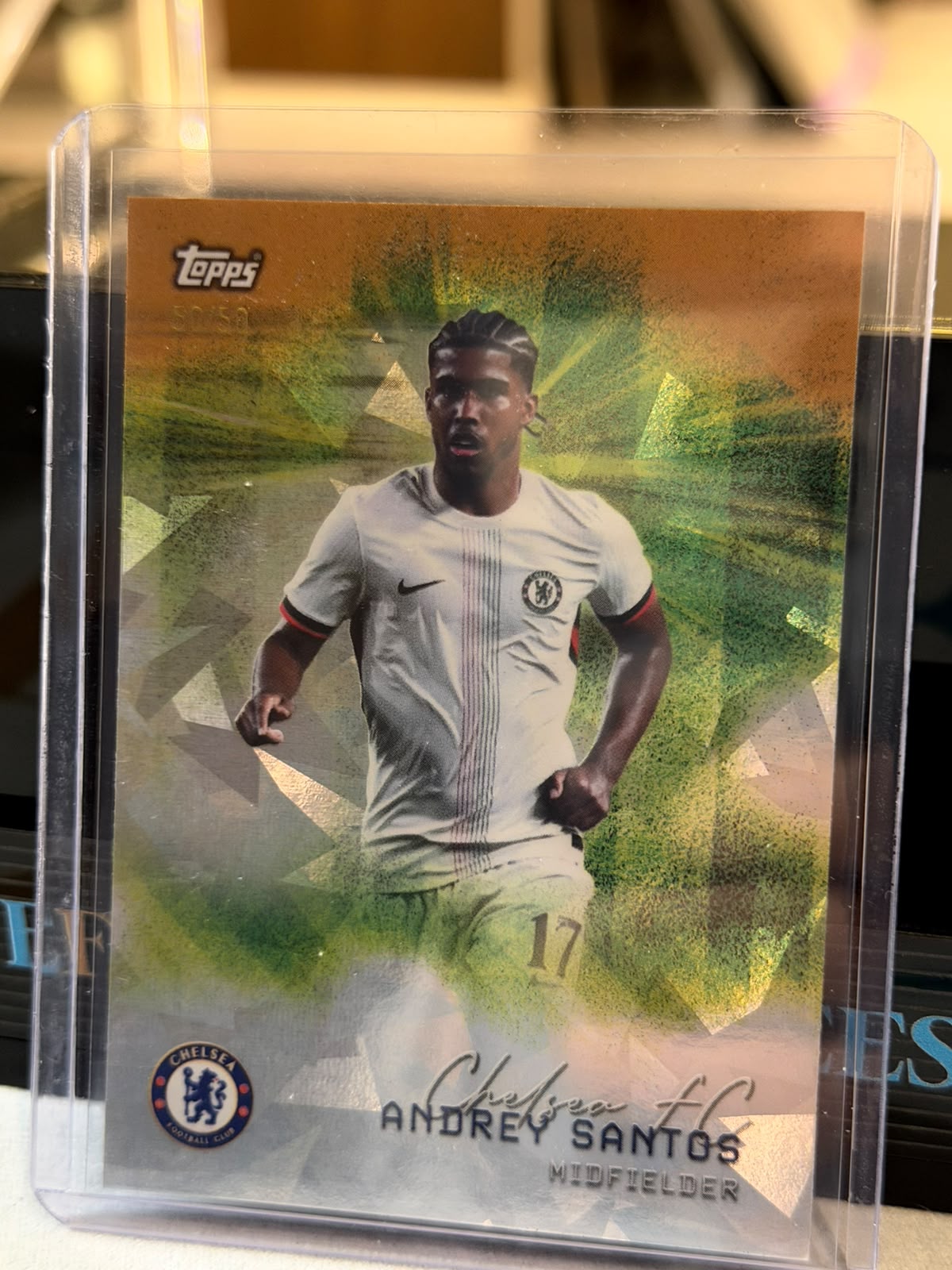 Andrey Santos 50/50 Gold Parallel – 2026 Topps FC – Chelsea trading card, front