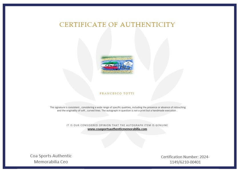 Certificate of authenticity for the Francesco Totti signed pennant