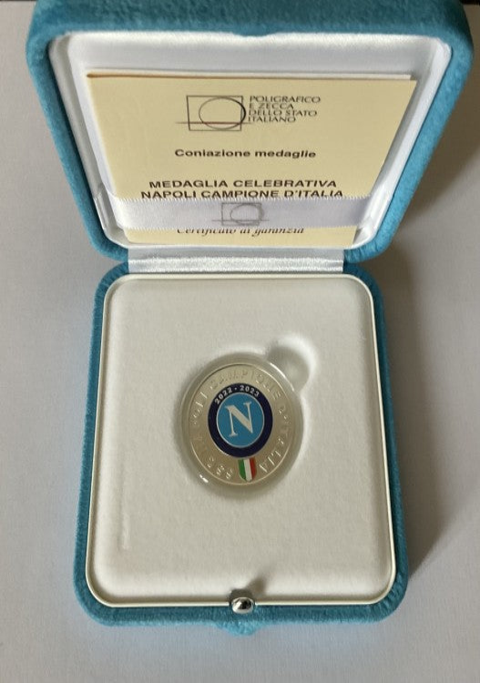 Napoli Third Scudetto silver medal, obverse with champions' logo