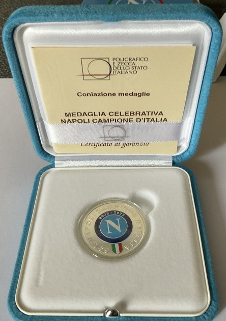 Close-up of the tricolor Scudetto detail on the Napoli medal