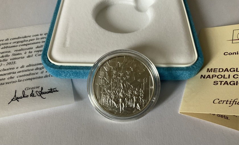 Napoli silver Scudetto medal, edge and thickness detail