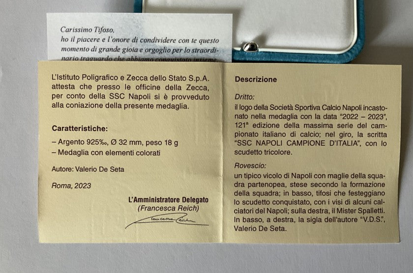 Napoli Third Scudetto medal in its original presentation box