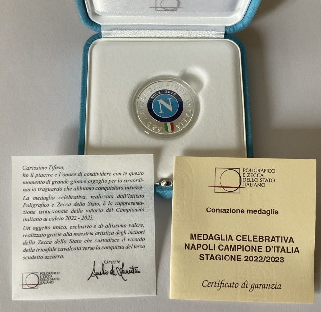 Napoli Third Scudetto silver medal, full set with box and certificate