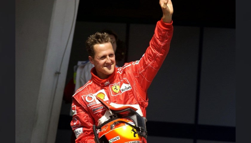 Close-up of Michael Schumacher's signature on the cap