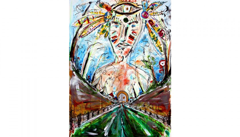 "Viaggiare dentro" by Saverio Filioli — mixed media on canvas, detail view