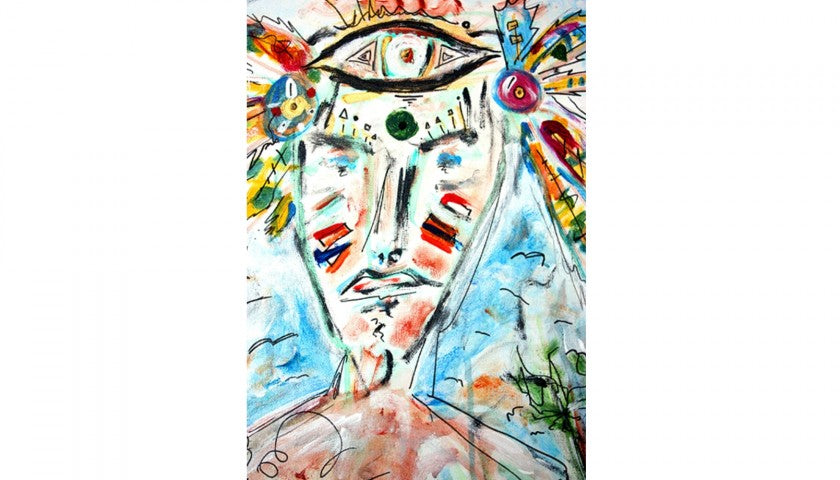 "Viaggiare dentro" by Saverio Filioli — mixed media on canvas, close-up detail