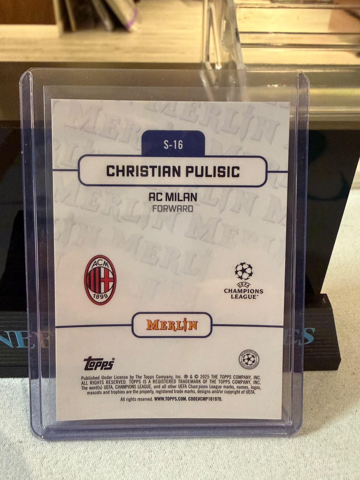 Christian Pulisic Merlin Sparkle Insert – 2024-25 Topps Merlin UEFA Club Competitions – AC Milan trading card, back