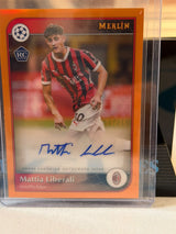 Mattia Liberali Orange Refractor Autograph (RC) – 2024-25 Topps Merlin UEFA Club Competitions – AC Milan trading card, front
