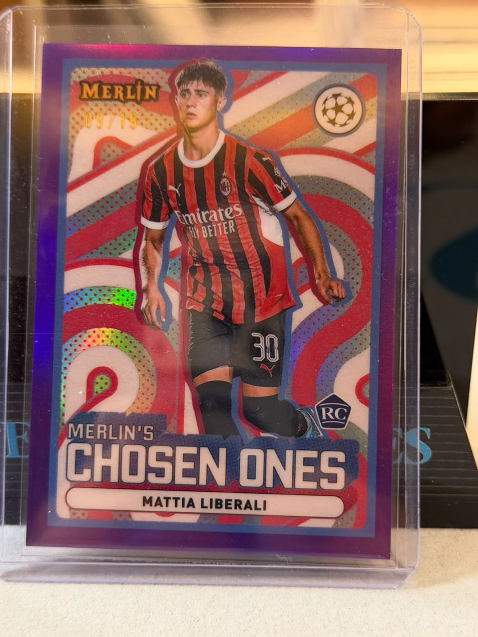Mattia Liberali Merlin's Chosen Ones Purple Parallel (RC) – 2024-25 Topps Merlin UEFA Club… – AC Milan trading card, front