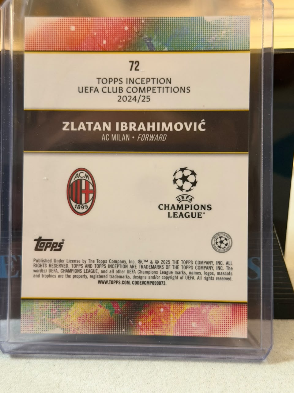 Zlatan Ibrahimović Legacy Parallel – 2024-25 Topps Inception UEFA Club Competitions – AC Milan trading card, back
