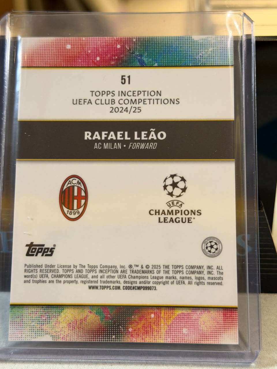 Rafael Leão Star Quality Parallel – 2024-25 Topps Inception UEFA Club Competitions – AC Milan trading card, back