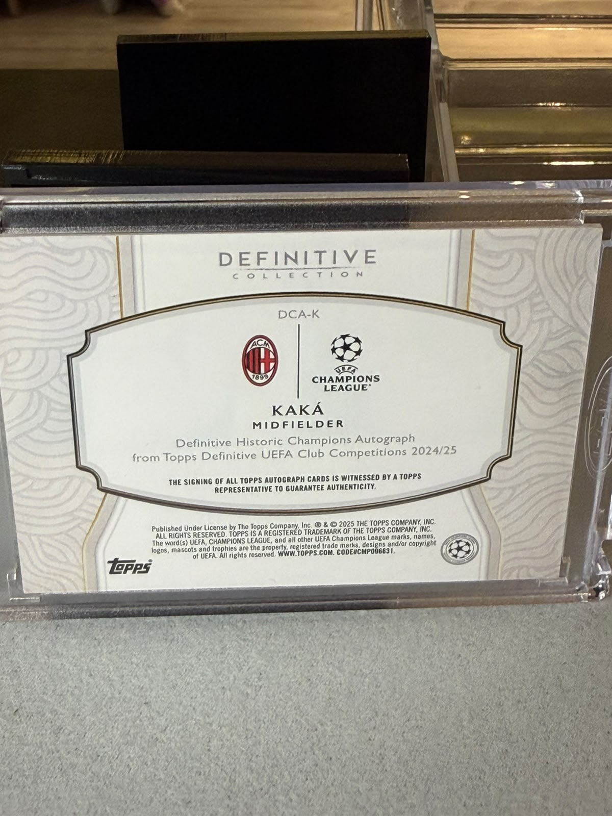 Kaká Definitive Historic Champions Autograph (Athens Final 2007) – 2024-25 Topps Definitive… – AC Milan trading card, back