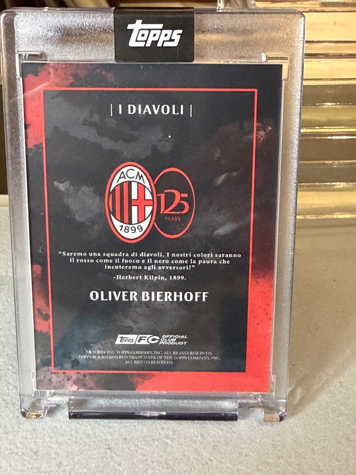 Oliver Bierhoff I Diavoli Autograph – Topps AC Milan 125° Anniversario – AC Milan trading card, back