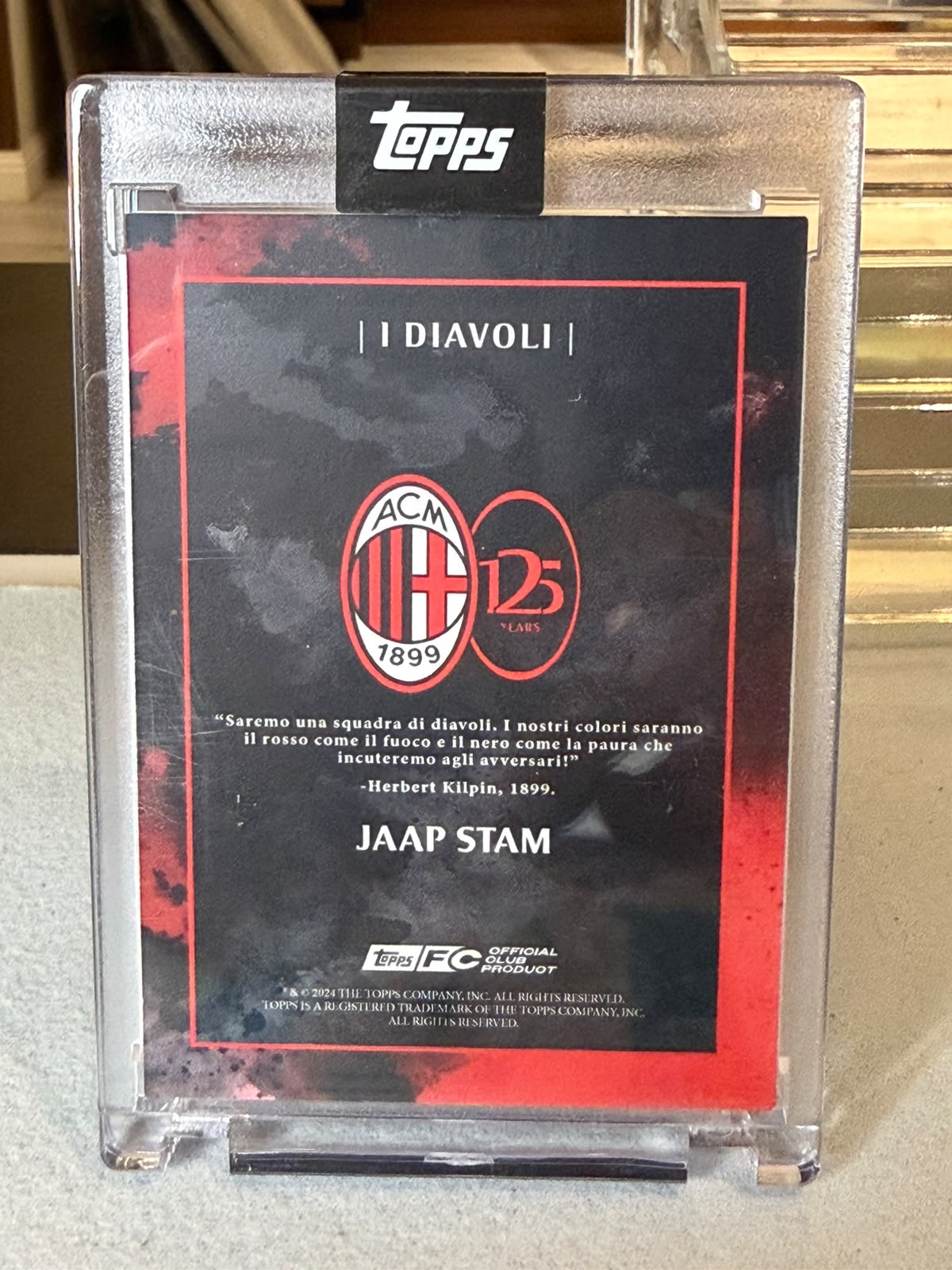 Jaap Stam I Diavoli Autograph – Topps AC Milan 125° Anniversario – AC Milan trading card, back
