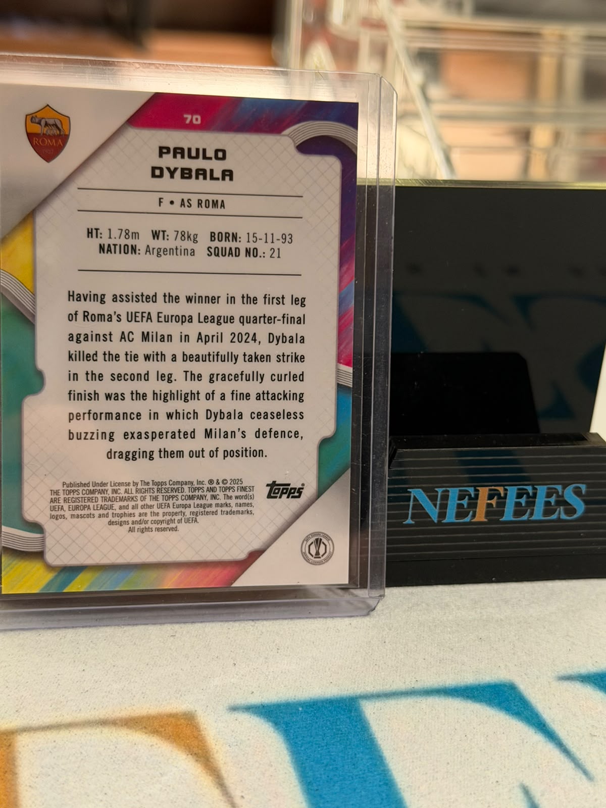 Paulo Dybala Orange Refractor Parallel – 2024-25 Topps Finest UEFA – AS Roma trading card, back