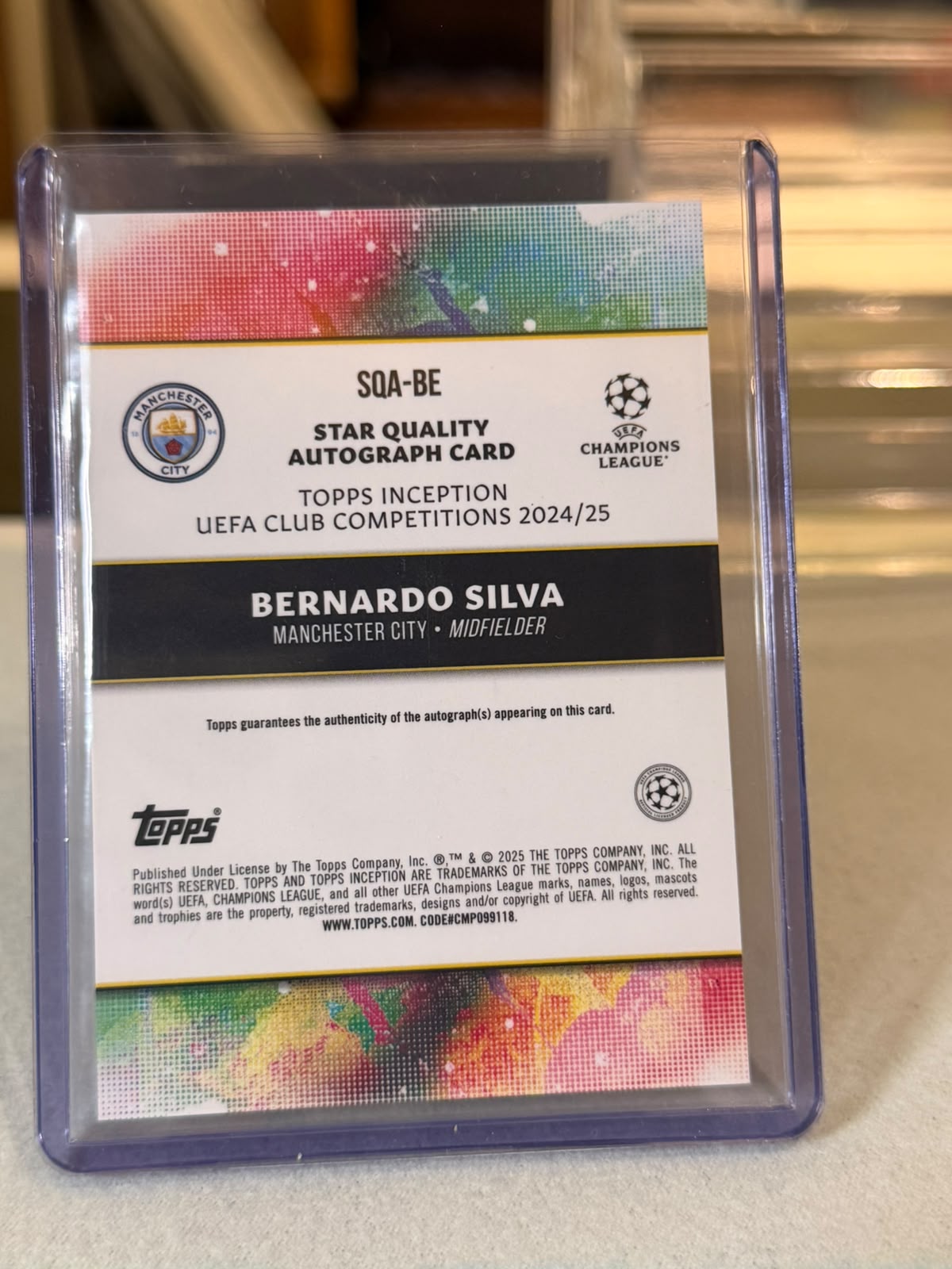 Bernardo Silva 50/75 – Star Quality Autograph (Pink Refractor) – 2024-25 Topps Inceptio… – Manchester City trading card, back