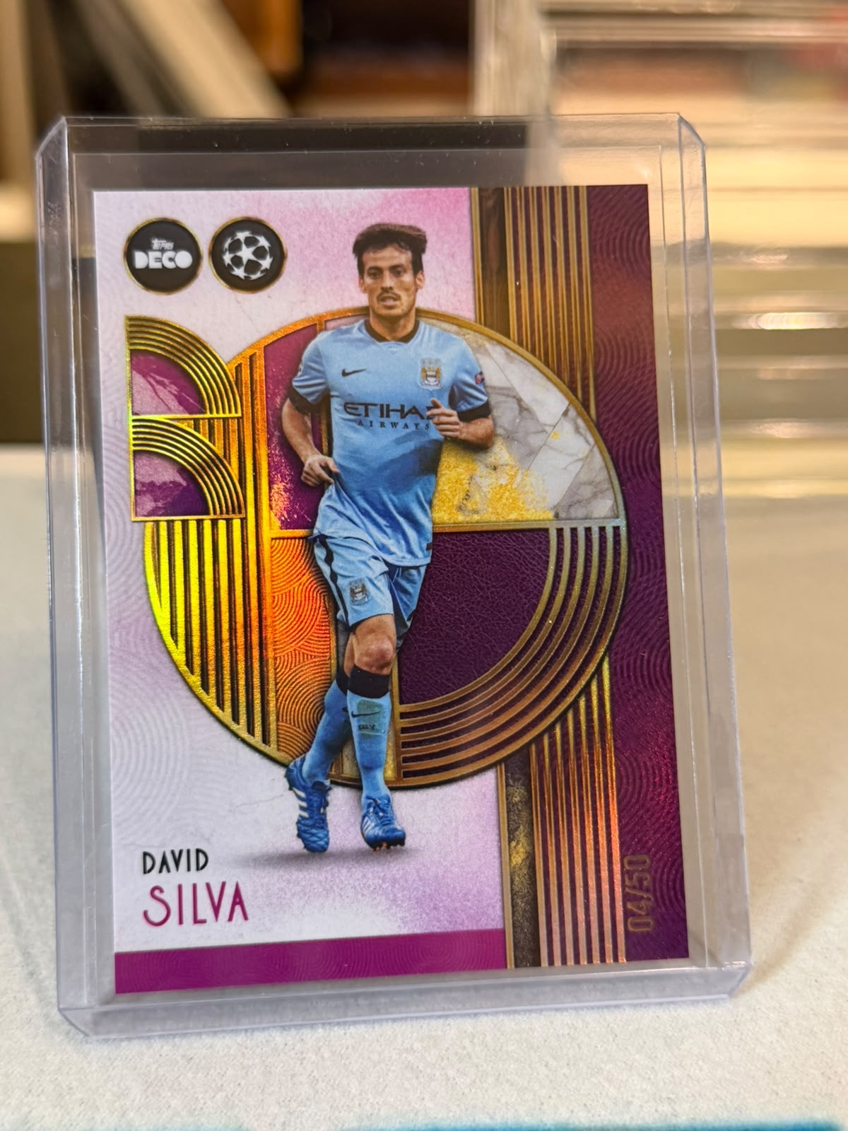 David Silva 04/50 – Deco Legends (Pink) – 2024-25 Topps Deco UEFA Club Competitions – Manchester City trading card, front