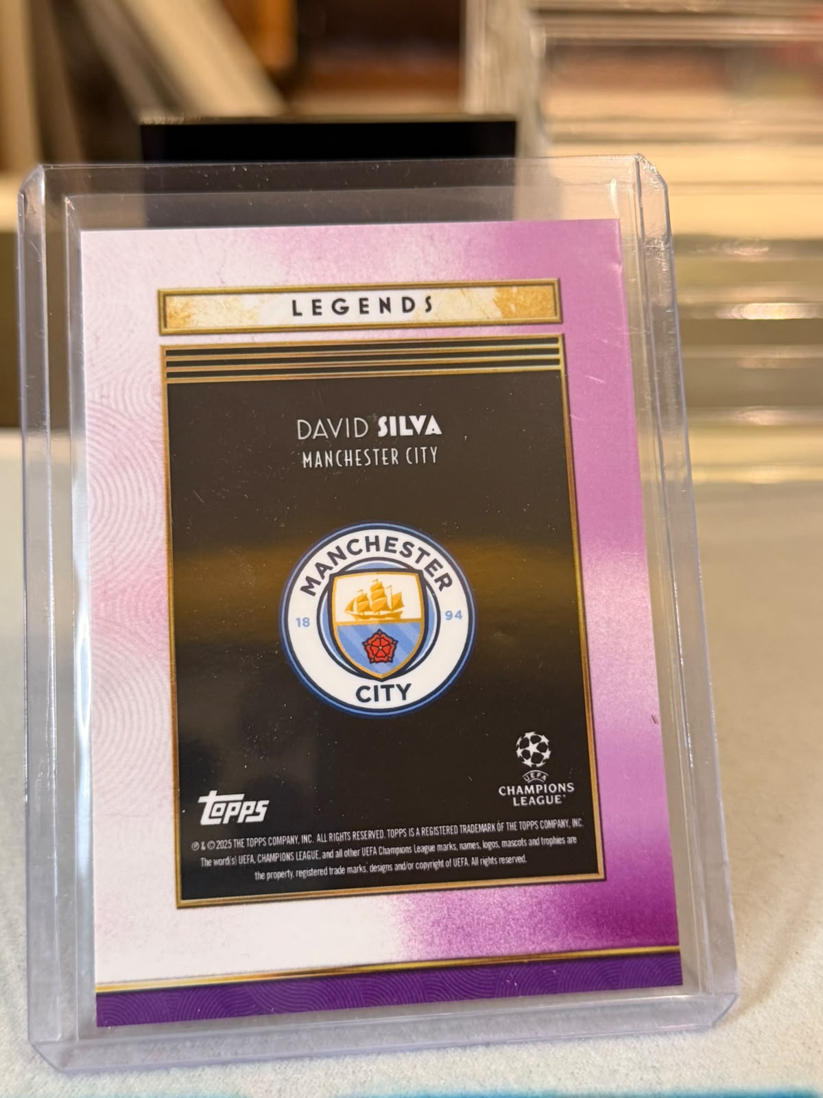 David Silva 04/50 – Deco Legends (Pink) – 2024-25 Topps Deco UEFA Club Competitions – Manchester City trading card, back