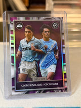 Georgi Kinkladze & Oscar Bobb 21/50 – Deco Then & Now (Purple) – 2024-25 Topps Deco UE… – Manchester City trading card, front