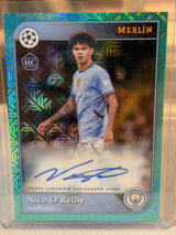 Nico O'Reilly 30/75 – Autographs (Green) – 2024-25 Topps Merlin UEFA Club Competitions – Manchester City trading card, front