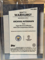 Matty Warhurst 02/50 – Archival Autograph – 2024-25 Topps Museum Collection UEFA Club C… – Manchester City trading card, back