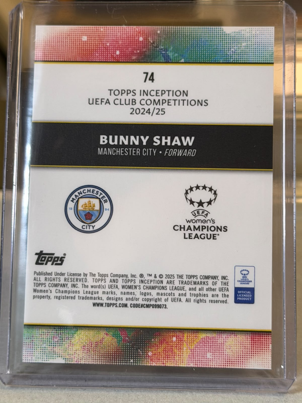 Bunny Shaw 06/49 – Inception Superior (Blue) – 2024-25 Topps Inception UEFA Women's Cha… – Manchester City trading card, back