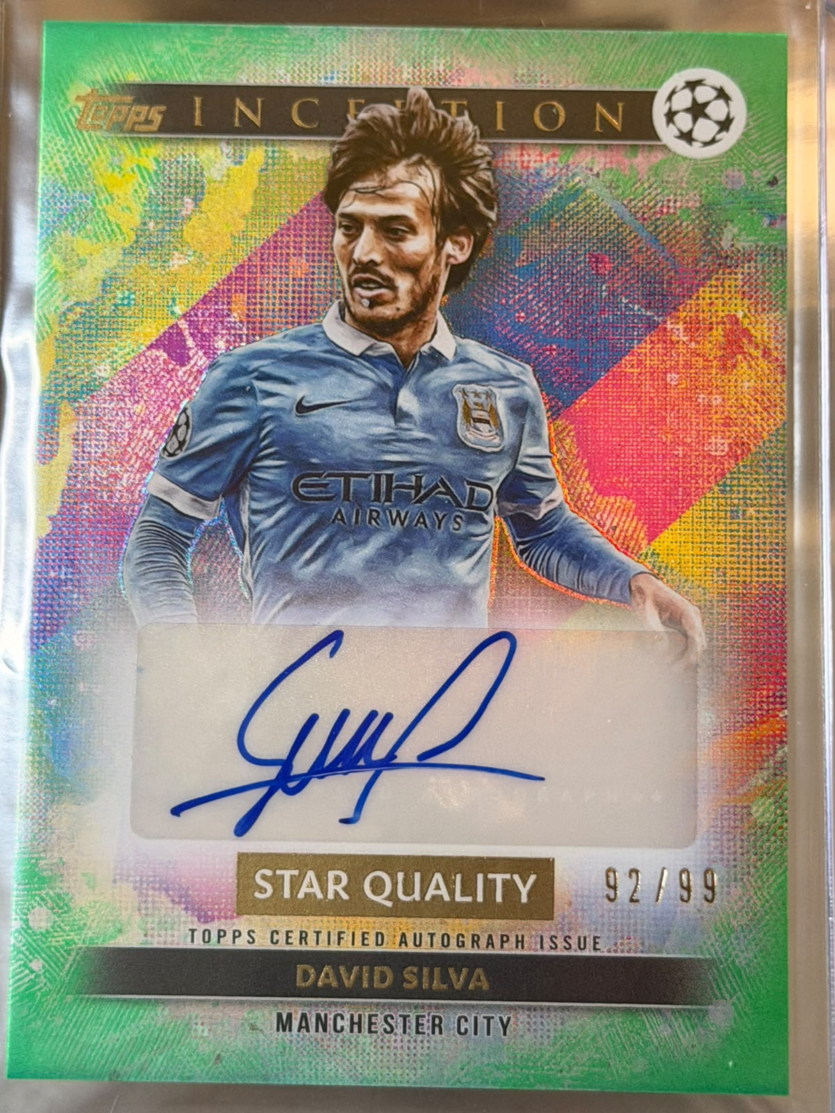 David Silva 92/99 – Star Quality Autograph (Green Refractor) – 2024-25 Topps Inception… – Manchester City trading card, front