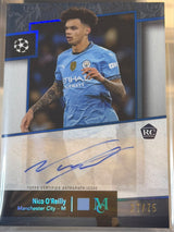 Nico O'Reilly 37/75 – Archival Autograph – 2024-25 Topps Museum Collection UEFA Club C… – Manchester City trading card, front