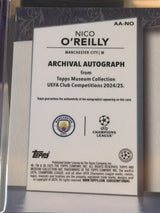 Nico O'Reilly 37/75 – Archival Autograph – 2024-25 Topps Museum Collection UEFA Club Co… – Manchester City trading card, back